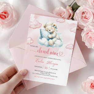 Cute Teddy Bear Baby Shower Invite Cloud 9 Theme