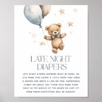 Cute Teddy Bear Baby Shower 'Late Night Diaper'