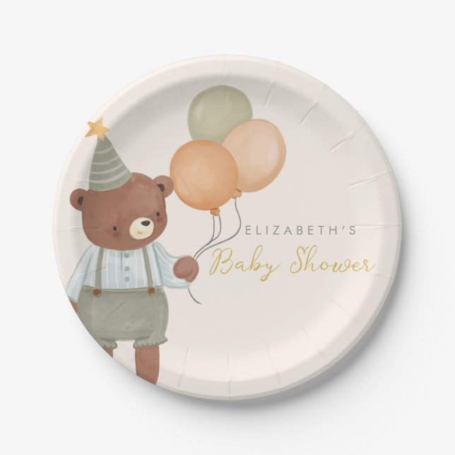  Cute Teddy Bear Baby Shower Paper Plate (Front)
