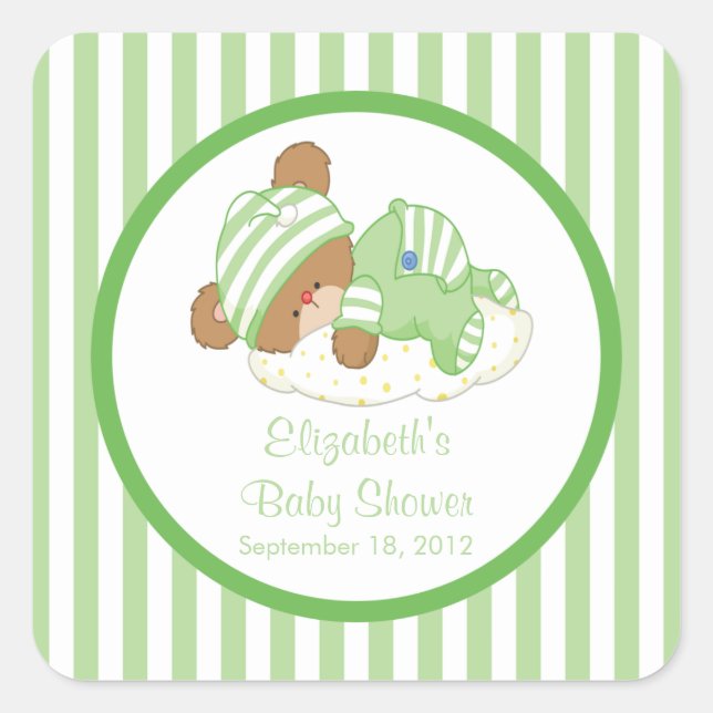 Cute Teddy Bear Baby Shower Square Sticker! Sticker (Front)