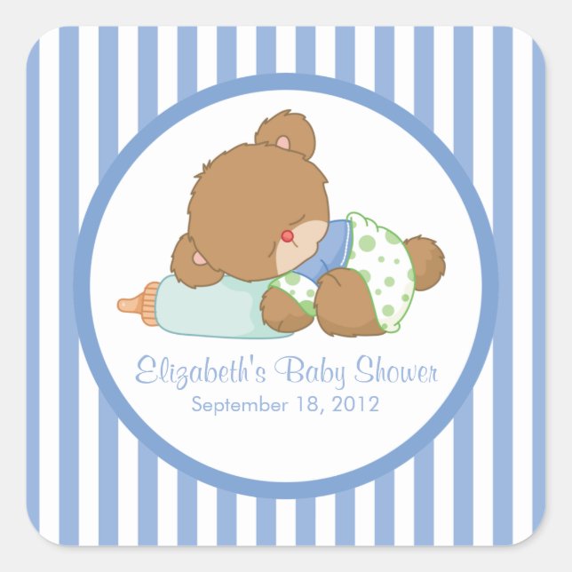 Cute Teddy Bear Baby Shower Square Sticker! Sticker (Front)