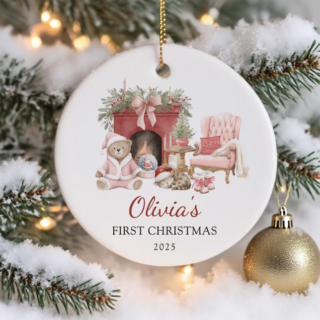 Cute Teddy Bear Baby's First Christmas Ceramic Tree Decoration (Creator Uploaded)