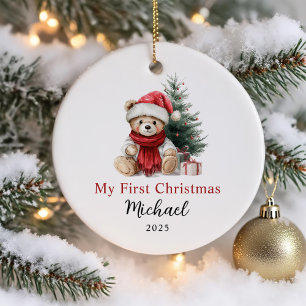 Cute Teddy Bear Baby's First Christmas Ceramic Tree Decoration