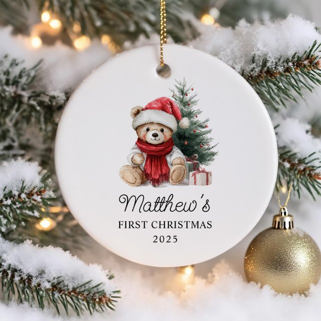 Cute Teddy Bear Baby's First Christmas Ceramic Tree Decoration (Creator Uploaded)
