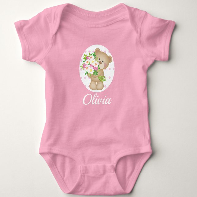Cute Teddy Bear Baby's Name Gift in Pink  Baby Bodysuit (Creator Uploaded)