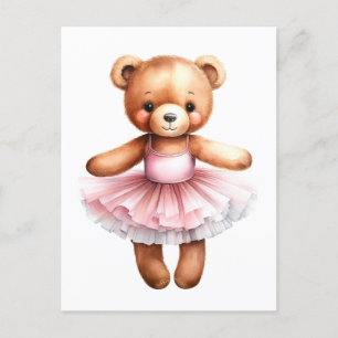 Cute teddy bear ballerina dancing ballet holiday postcard