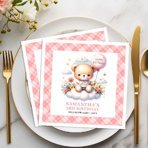 Cute teddy bear balloon blush floral party napkins
