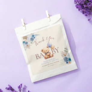 Cute Teddy Bear Balloon Boho Blue Rose Baby Shower Favour Bags