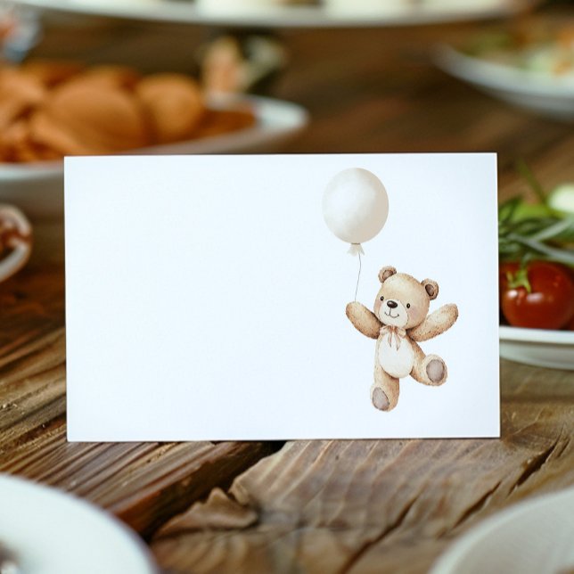 Cute Teddy Bear Balloon Food Tent Place Card (Creator Uploaded)