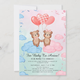 Cute Teddy Bear Balloon Theme Invitation
