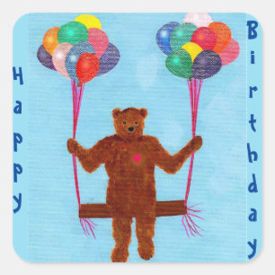 Cute Teddy Bear Balloons Birthday Stickers