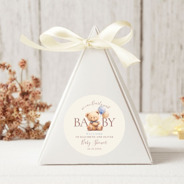 Cute Teddy Bear Balloons Boho Blue Rose Floral Classic Round Sticker (Creator Uploaded)