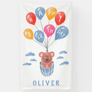 Cute Teddy Bear Balloons Boy Birthday Party Banner