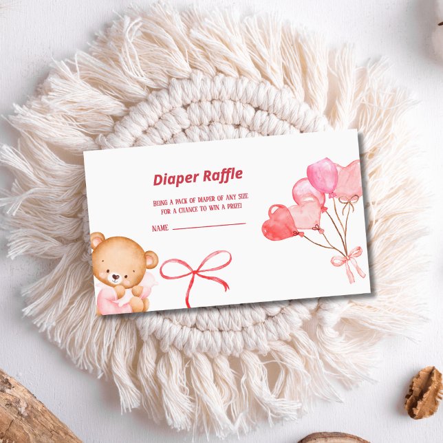 Cute Teddy Bear & Balloons Diaper Raffle Card (Creator Uploaded)