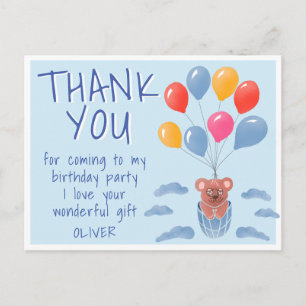 Cute Teddy Bear Balloons Kids Birthday Thank you  Postcard