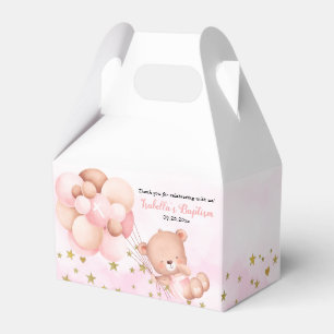 Cute Teddy Bear & Balloons Pink Girl Baptism Favour Box