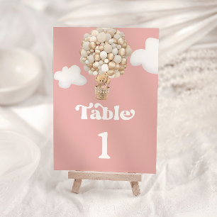 Cute Teddy Bear Balloons Pink Table Number