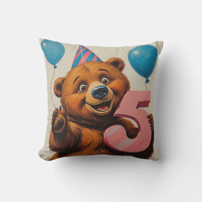 Cute Teddy Bear Birthday Celebration Cushion (Front)