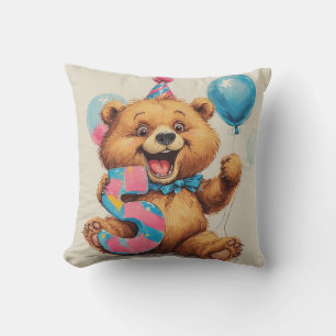 Cute Teddy Bear Birthday Celebration Cushion