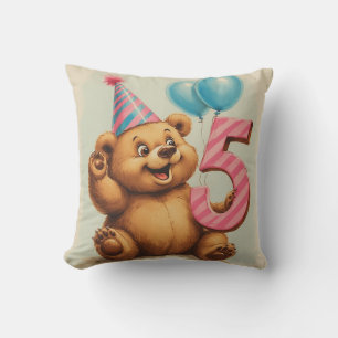 Cute Teddy Bear Birthday Celebration Cushion