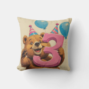 Cute Teddy Bear Birthday Celebration Cushion