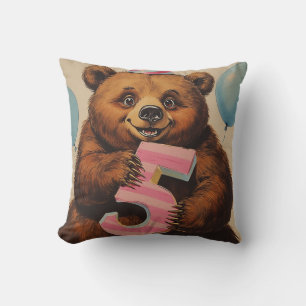 Cute Teddy Bear Birthday Celebration Cushion