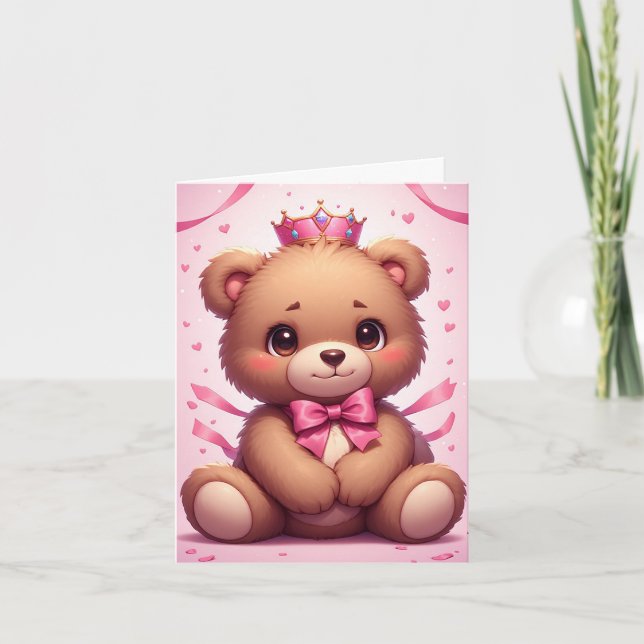 Cute Teddy Bear Birthday Celebration Heart Theme  Card (Front)