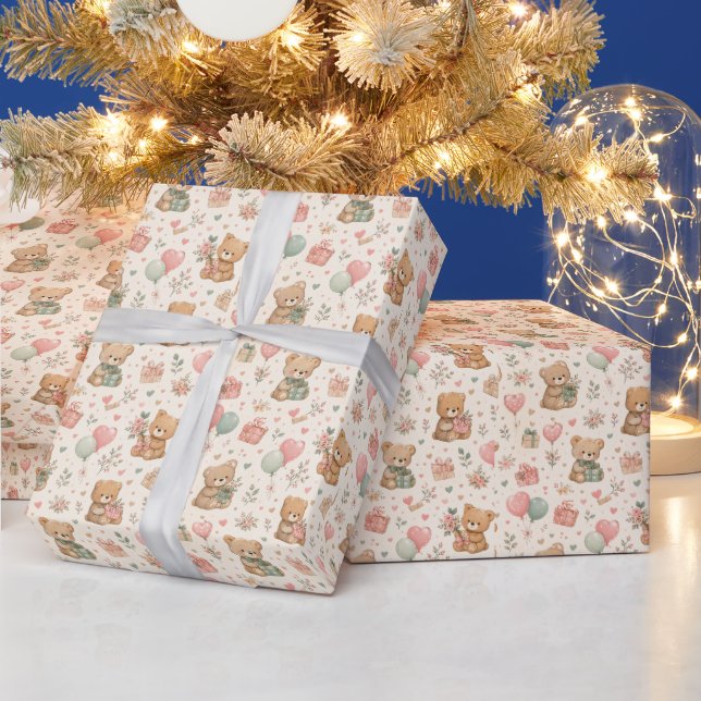 Cute Teddy Bear Birthday Gift Wrap (Holidays)