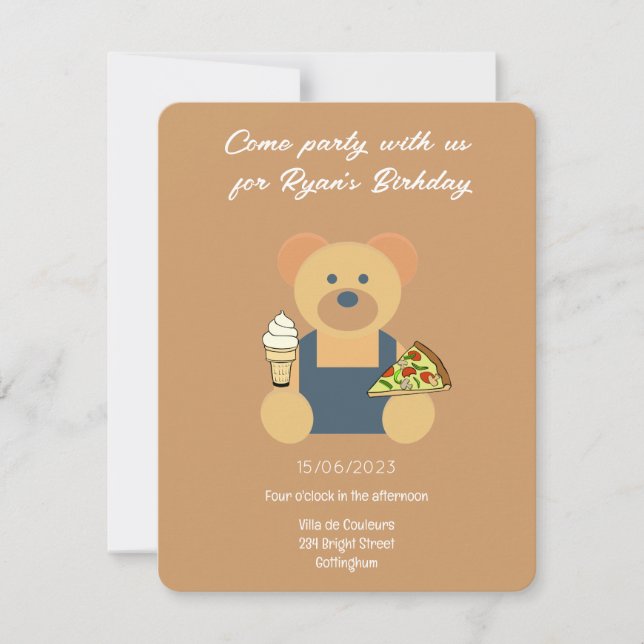 Cute Teddy Bear -  Birthday Invitation (Front)