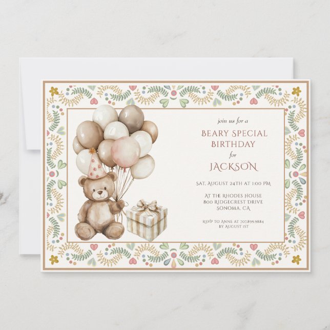 Cute Teddy Bear Birthday Invitation (Front)