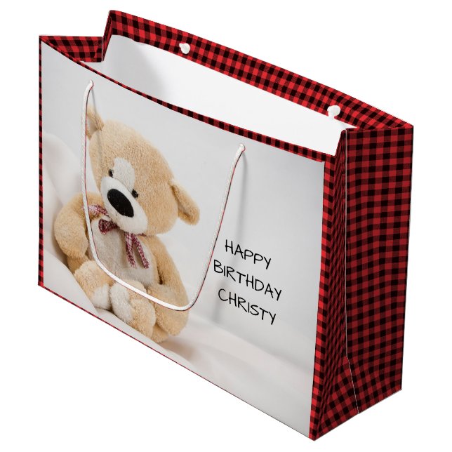 Cute Teddy Bear Birthday  Large Gift Bag (Front Angled)
