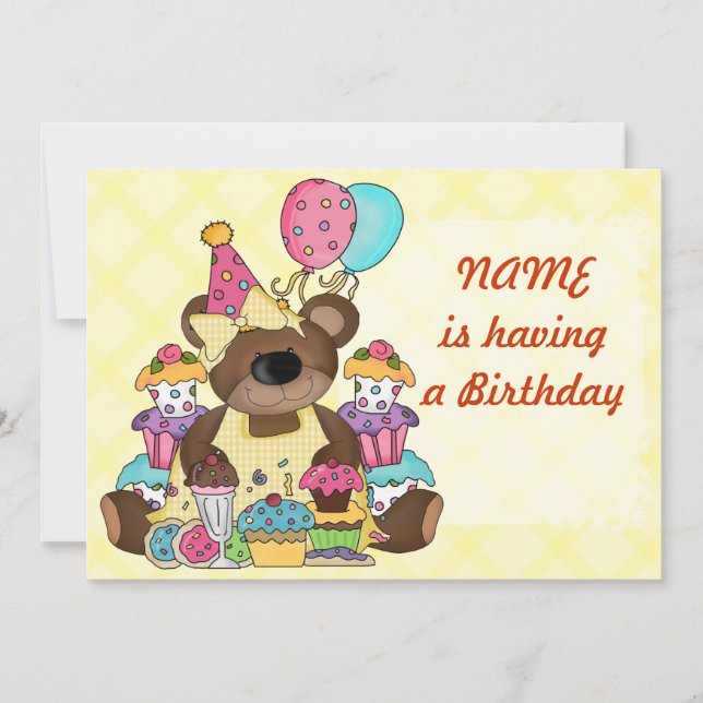 Cute Teddy Bear Birthday Party Invitation (Front)