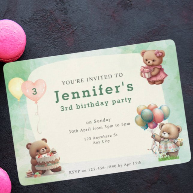 Cute Teddy Bear Birthday Party  Invitation (Creator Uploaded)