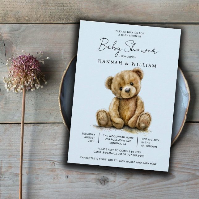 Cute Teddy Bear Blue Baby Boy Baby Shower Invitation (Creator Uploaded)