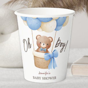 Cute Teddy Bear Blue Balloon Baby Shower  Paper Cups