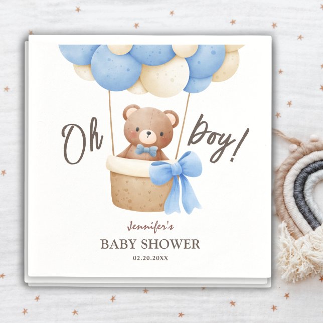 Cute Teddy Bear Blue Balloon | Boy Baby Shower  Napkin (Creator Uploaded)