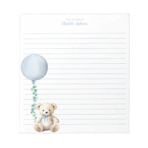 Cute Teddy Bear & Blue Balloon Monogram Notepad