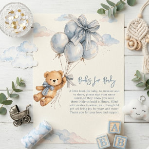 Cute Teddy Bear Blue Balloons Clouds Baby Boy Enclosure Card