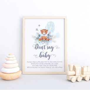 Cute Teddy Bear Blue Balloons Dont Say Baby Game Poster