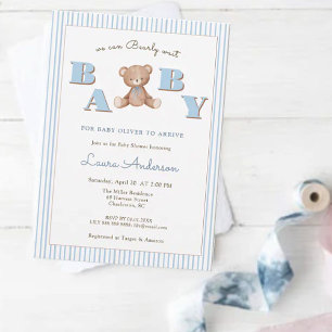 Cute Teddy Bear Blue Boy Baby shower Invitation