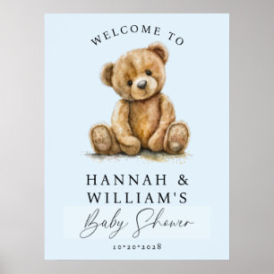 Cute Teddy Bear Blue Boy Baby Shower Welcome Sign