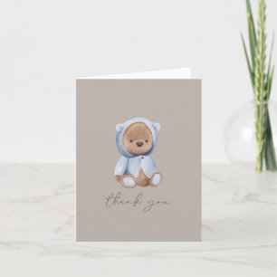 Cute Teddy Bear - Blue, Brown, Neutral  Thank You Card