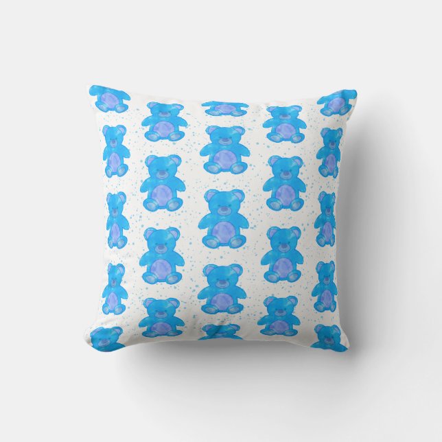 Cute Teddy Bear Blue Custom Cushion (Front)