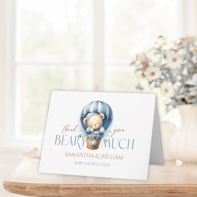 Cute Teddy Bear Blue Floating Balloon Thank You Card (Creator Uploaded)