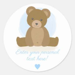 Cute Teddy Bear Blue Heart Baby Boy Shower Classic Round Sticker
