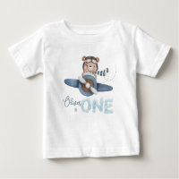 Cute Teddy Bear Blue Plane One 1st Birthday Outfit