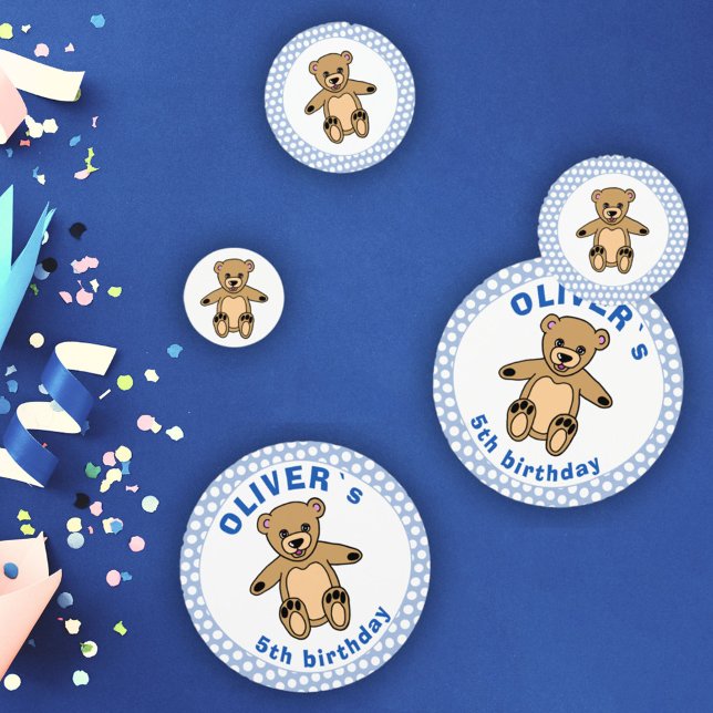 Cute Teddy Bear Blue Polka Dot Birthday Party Confetti (Creator Uploaded)