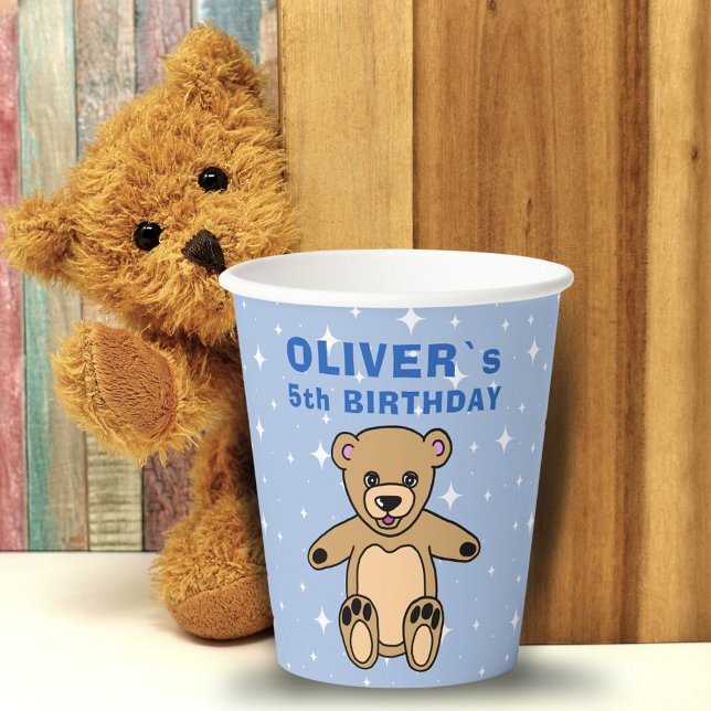 Cute Teddy Bear Blue Star Birthday Party  Paper Cups (Creator Uploaded)
