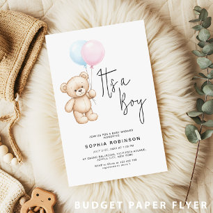 Cute Teddy Bear Boy Baby Shower Invitation Flyer