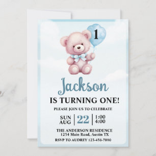 Cute Teddy Bear Boy Birthday Party Invitation
